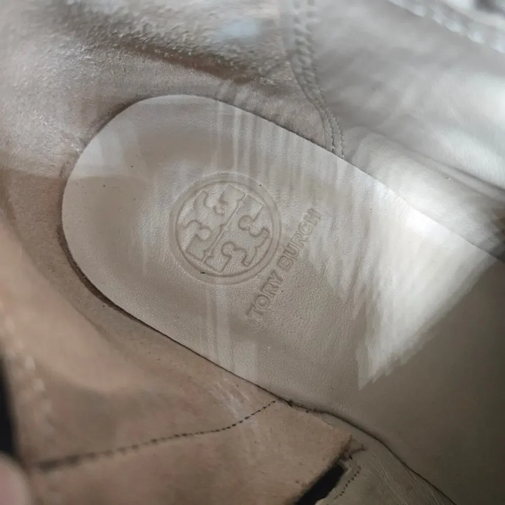 New Tory Burch Womens Ashlynn Black Leather Gold Logo Tall Riding Boots 8.5